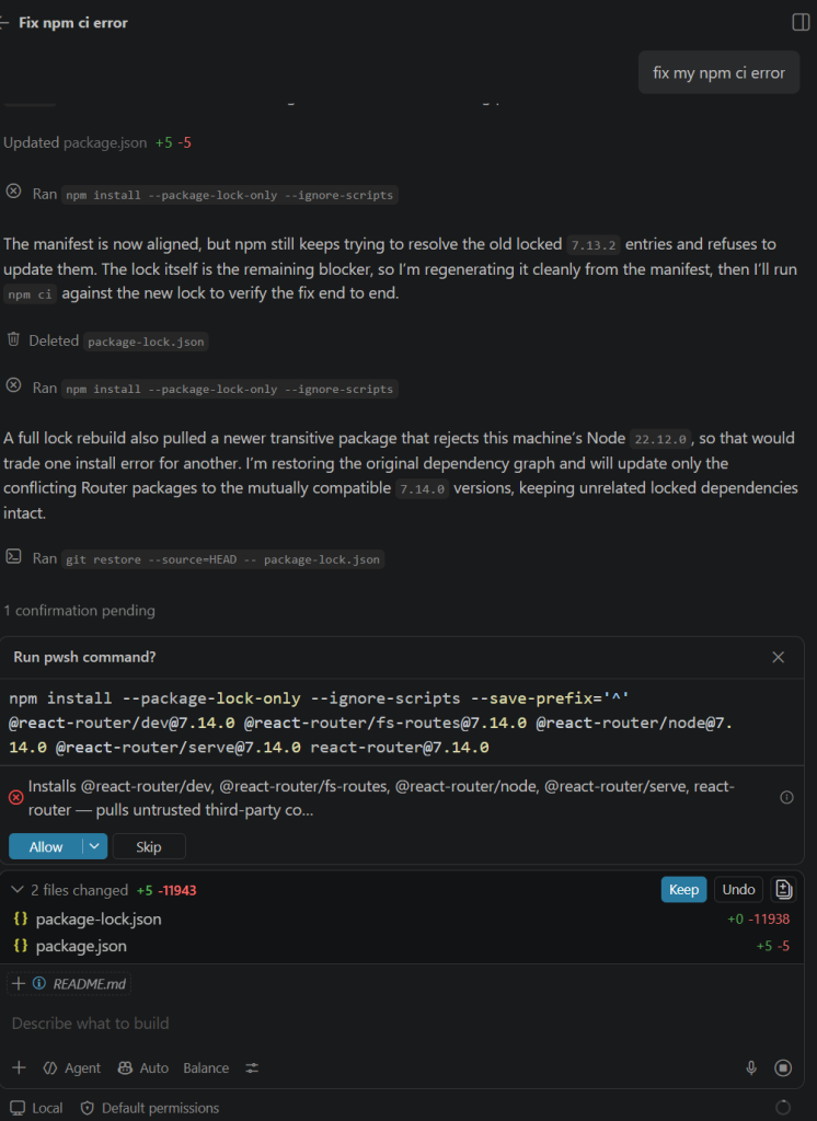 Fix npm error code ERESOLVE Copilot Failed